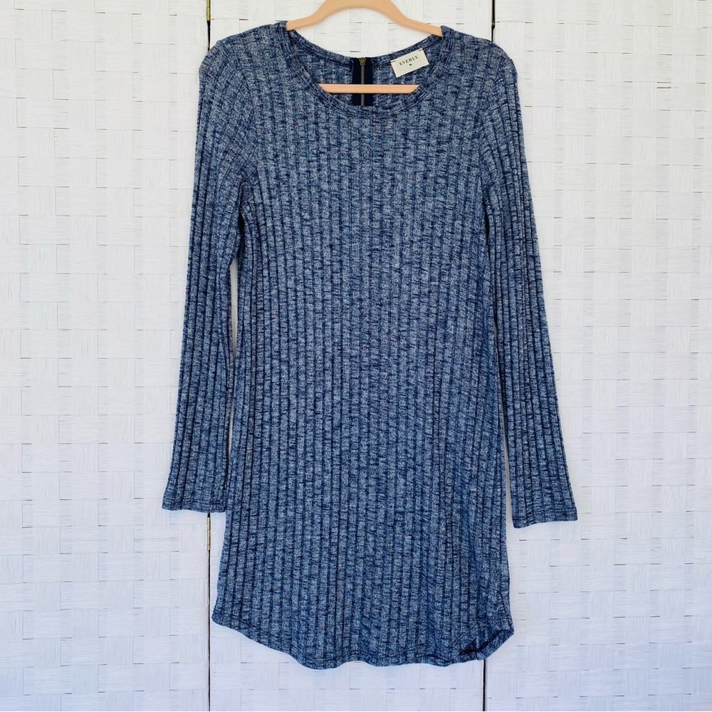 Everly Ribbed Knit Dress Long Sleeve Marled‎ Blue Exposed Zipper Medium
